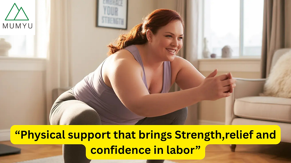 "Supportive care and physical guidance helping mother through contractions"