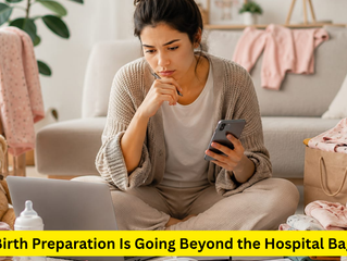 "Expectant mother preparing for birth with baby essentials"