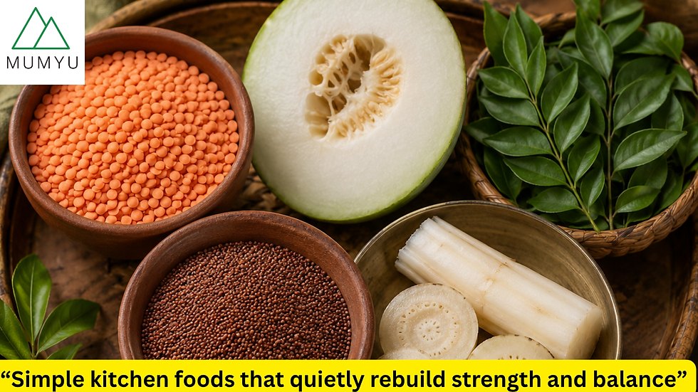 "Natural Indian foods supporting digestion and healing after childbirth"