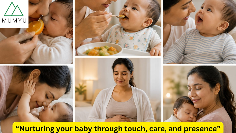 "Mother bonding with baby through feeding, touch, and loving moments in early motherhood"