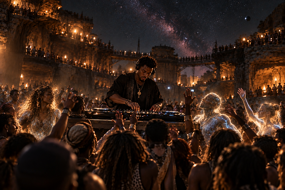 a DJ is spinning Deep House, Afro Jazz and Rare M+POP Grooves for conscious awakening.