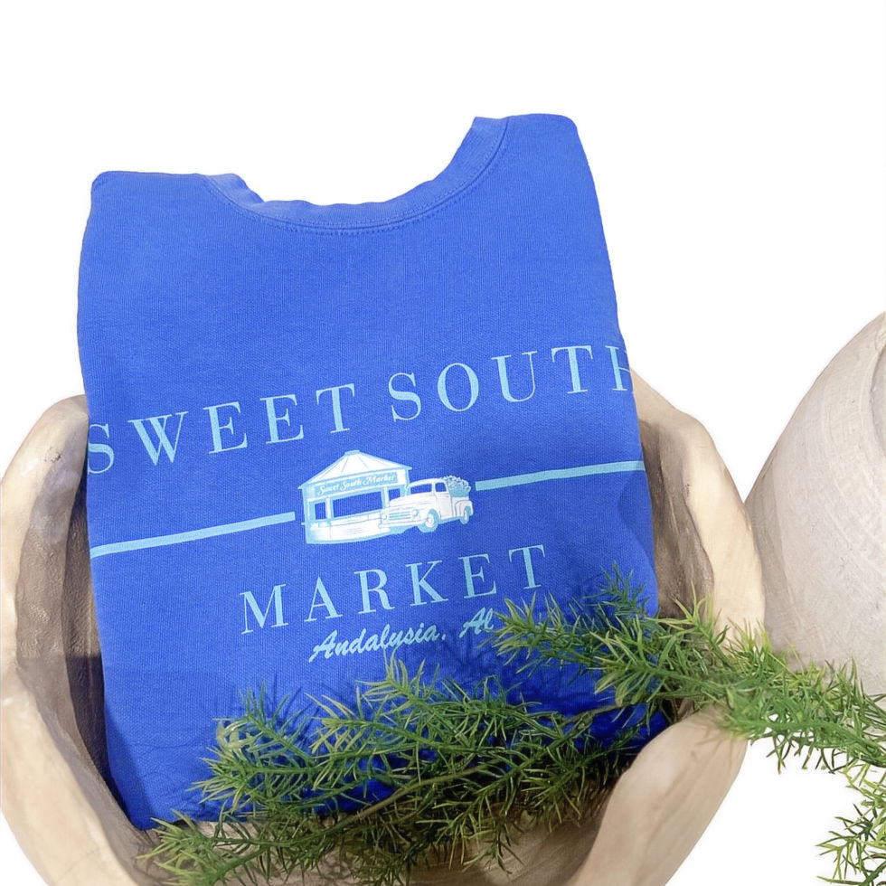 Blue bag says Sweet South Market with truck image; Andalusia, AL, Sweet South.