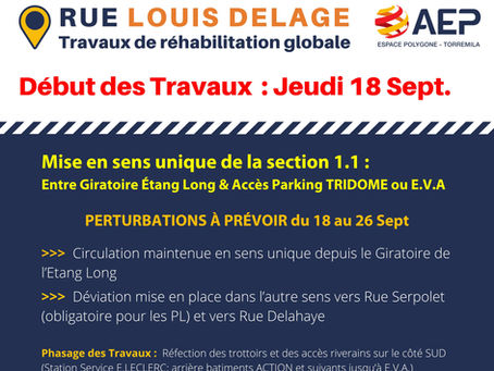 Les travaux de réaménagement de la Rue Louis DELAGE démarrent ce jeudi 18 septembre