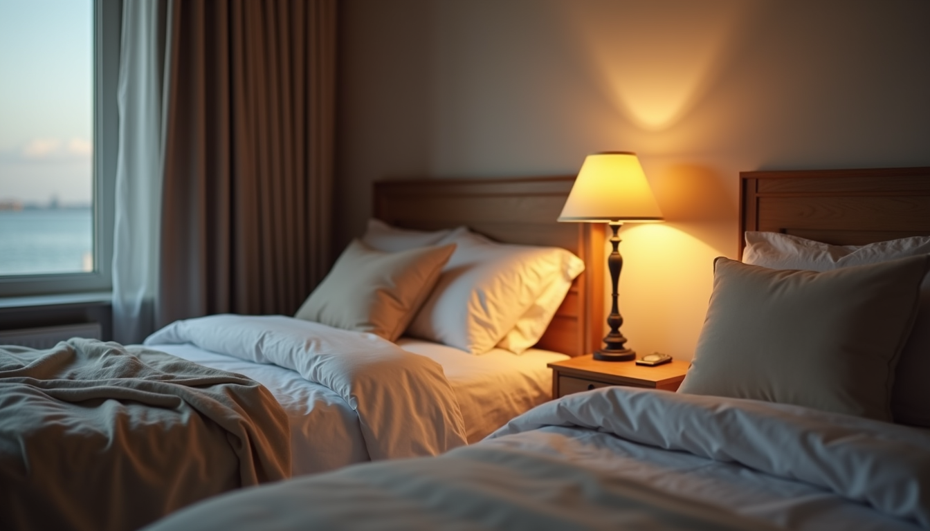 Close-up view of a bedroom corner with a cozy bed and elegant bedside lamp