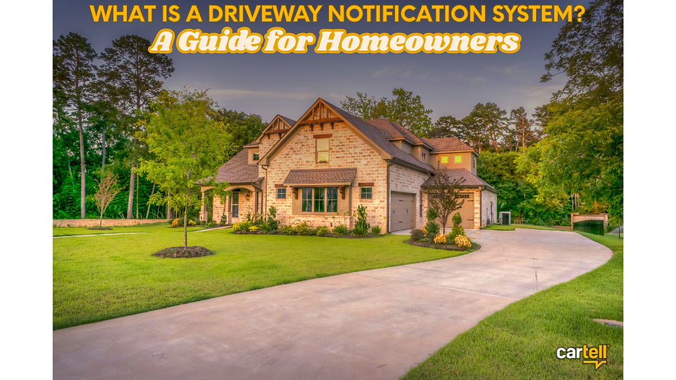 Hero Image: Driveway notification system guide for homeowners with a residential driveway and home CW-CON Consumer Image: Cartell CW-CON indoor sounder for driveway vehicle arrival notifications Sensing Features Graphic: Cartell driveway notification system features including moving steel detection, reliable alerts, and discreet installation CW-SYS Integration Graphic: Cartell CW-SYS driveway vehicle detection system for gates, cameras, and home automation Installation Options Graphic: Cartell driveway vehicle detection sensor installation options beside or below the driveway How It Works Graphic: How a Cartell driveway notification system detects a vehicle and activates an indoor sounder