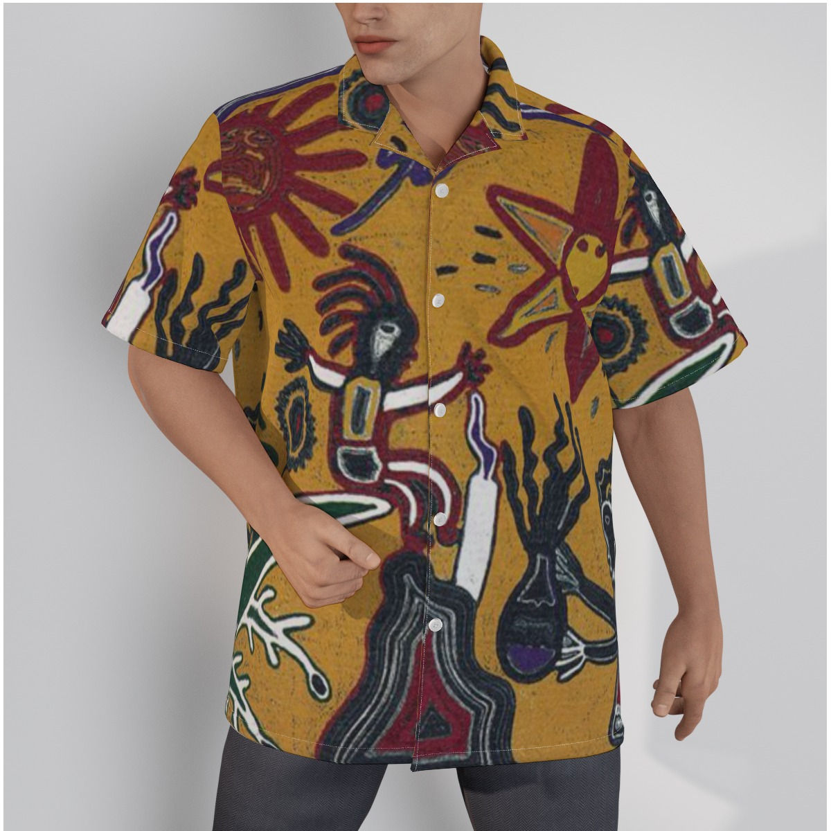 All-Over Print Men's Hawaiian Shirt With Button Closure