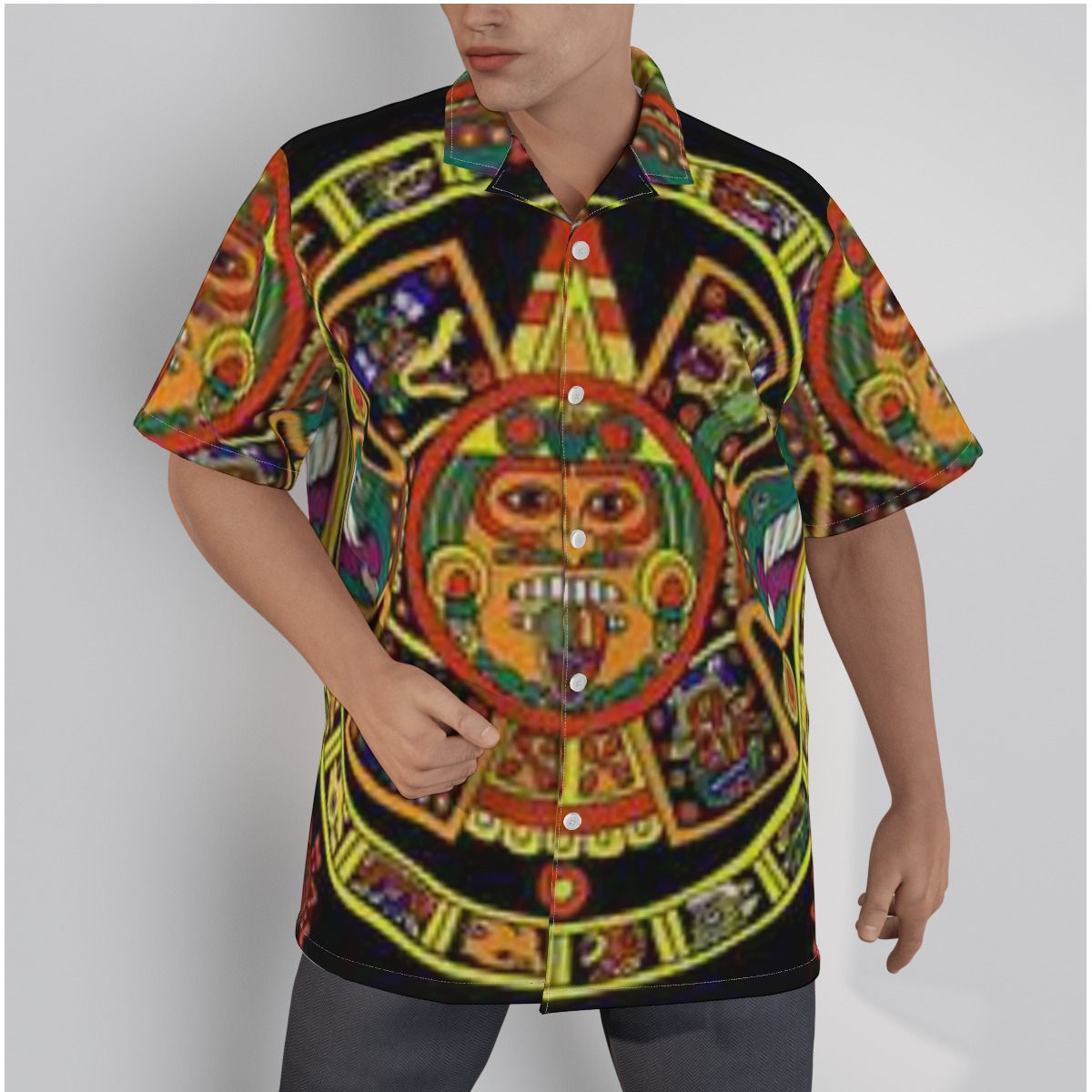 All-Over Print Men's Hawaiian Shirt With Button Closure