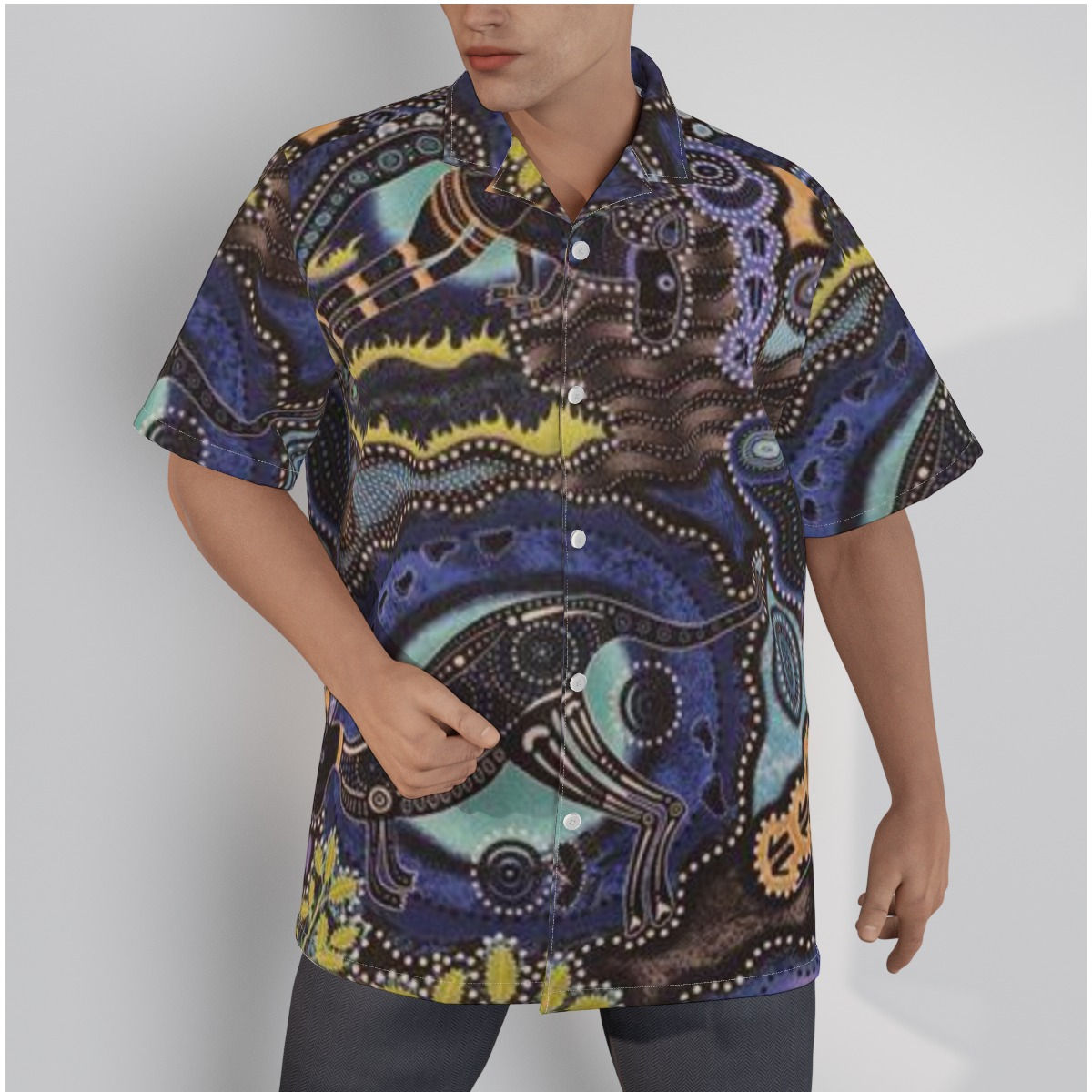 All-Over Print Men's Hawaiian Shirt With Button Closure