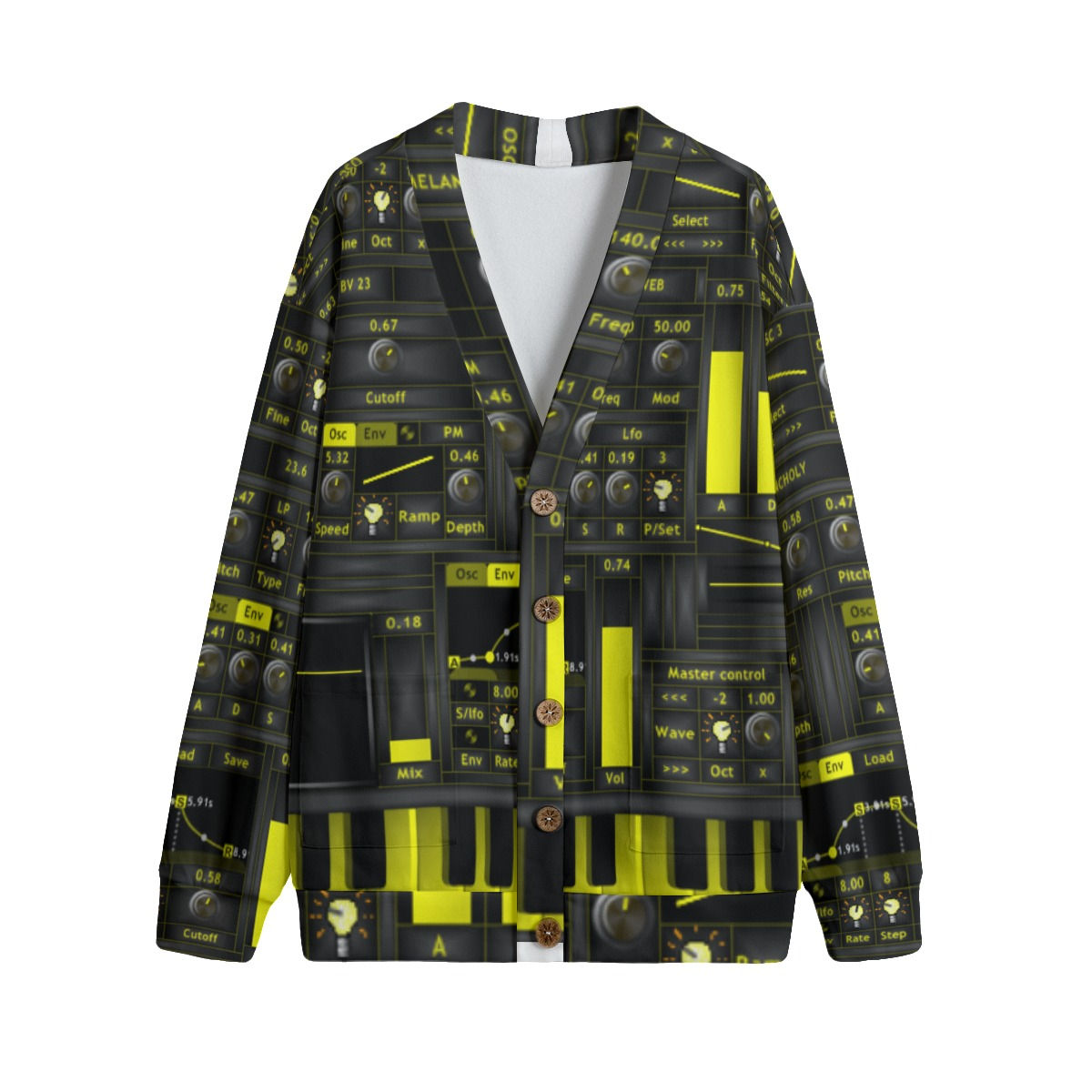 All-Over Print Unisex V-neck Knitted Fleece Cardigan With Button Closure