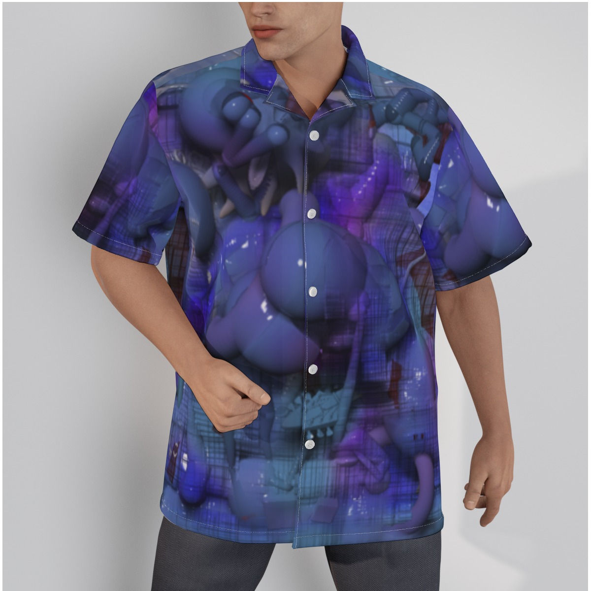 All-Over Print Men's Hawaiian Shirt With Button Closure