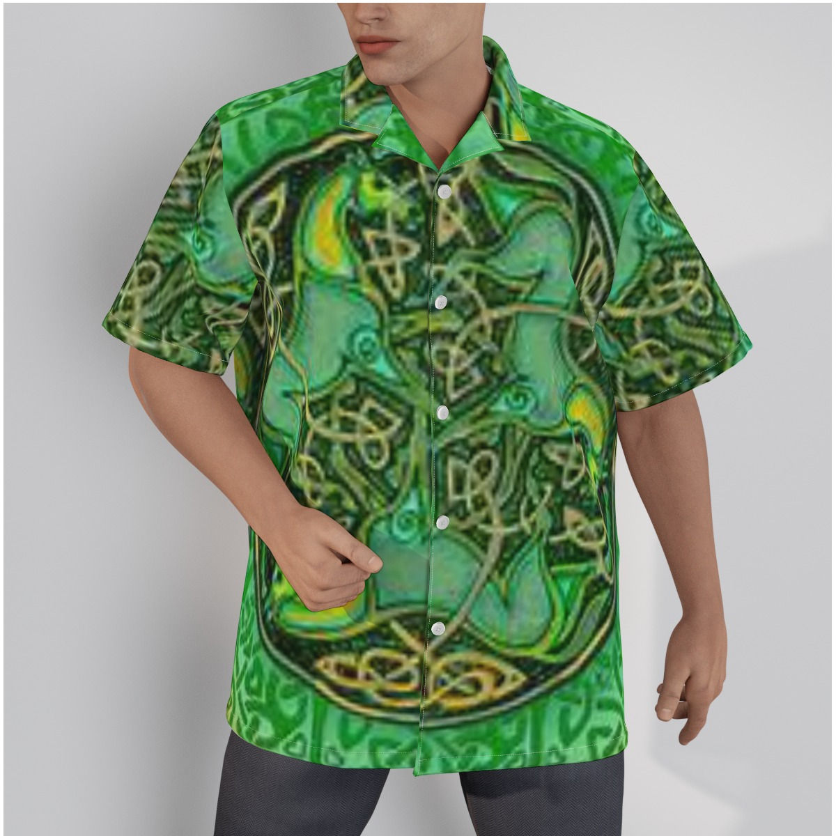 All-Over Print Men's Hawaiian Shirt With Button Closure