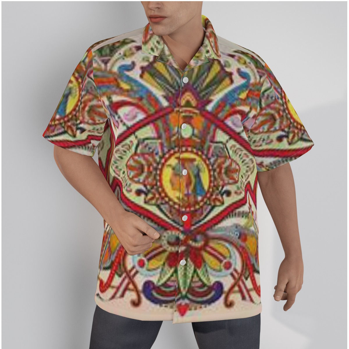 All-Over Print Men's Hawaiian Shirt With Button Closure