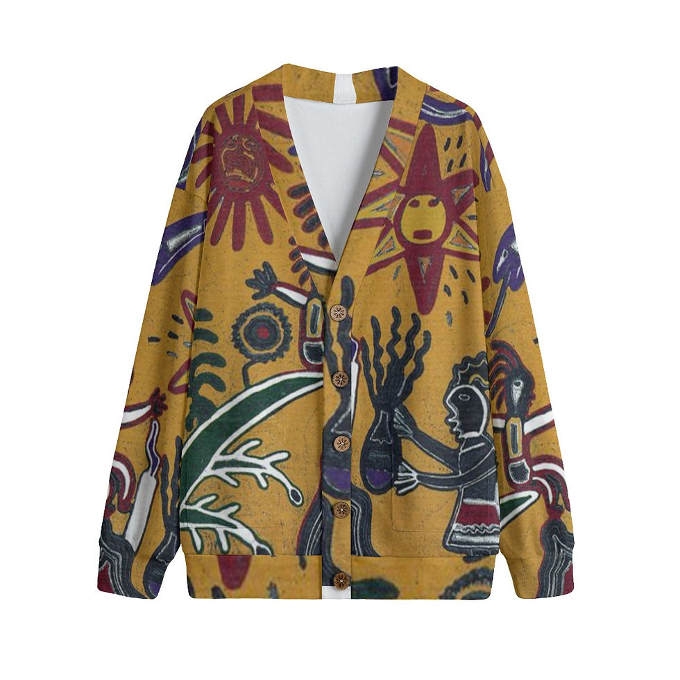 All-Over Print Unisex V-neck Knitted Fleece Cardigan With Button Closure