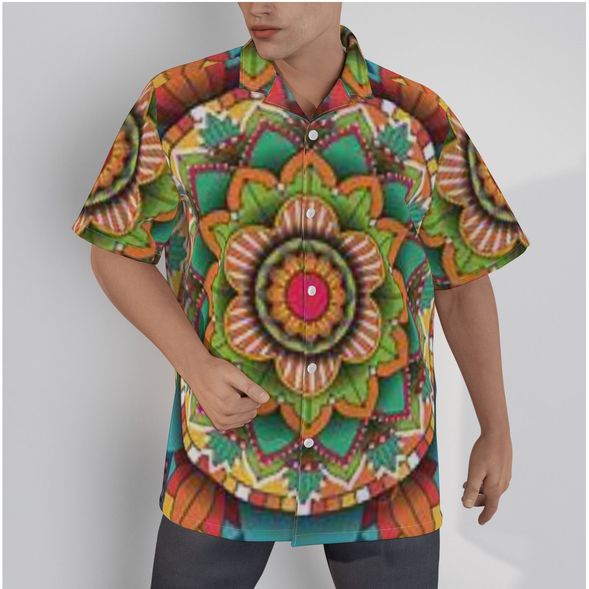 All-Over Print Men's Hawaiian Shirt With Button Closure