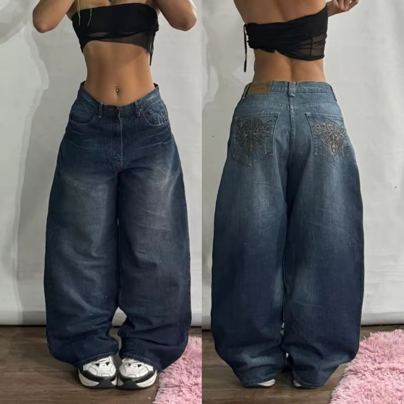 Miniatura: Streetwear Fashion New Multi-pocket Washed Baggy Jeans Men And Women Y2K Hip-hop