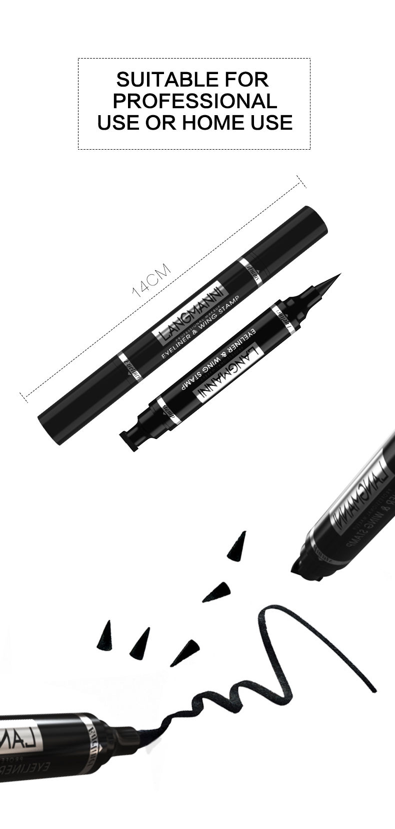 Miniatura: Dual-Ended Stamp Eyeliner Pen, 2-in-1 Waterproof and Smudge-Proof Black Eyeliner