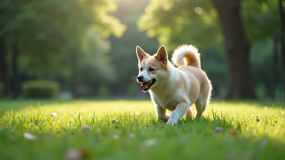 High angle view of a dog playing in a spacious green park in Matsuyama