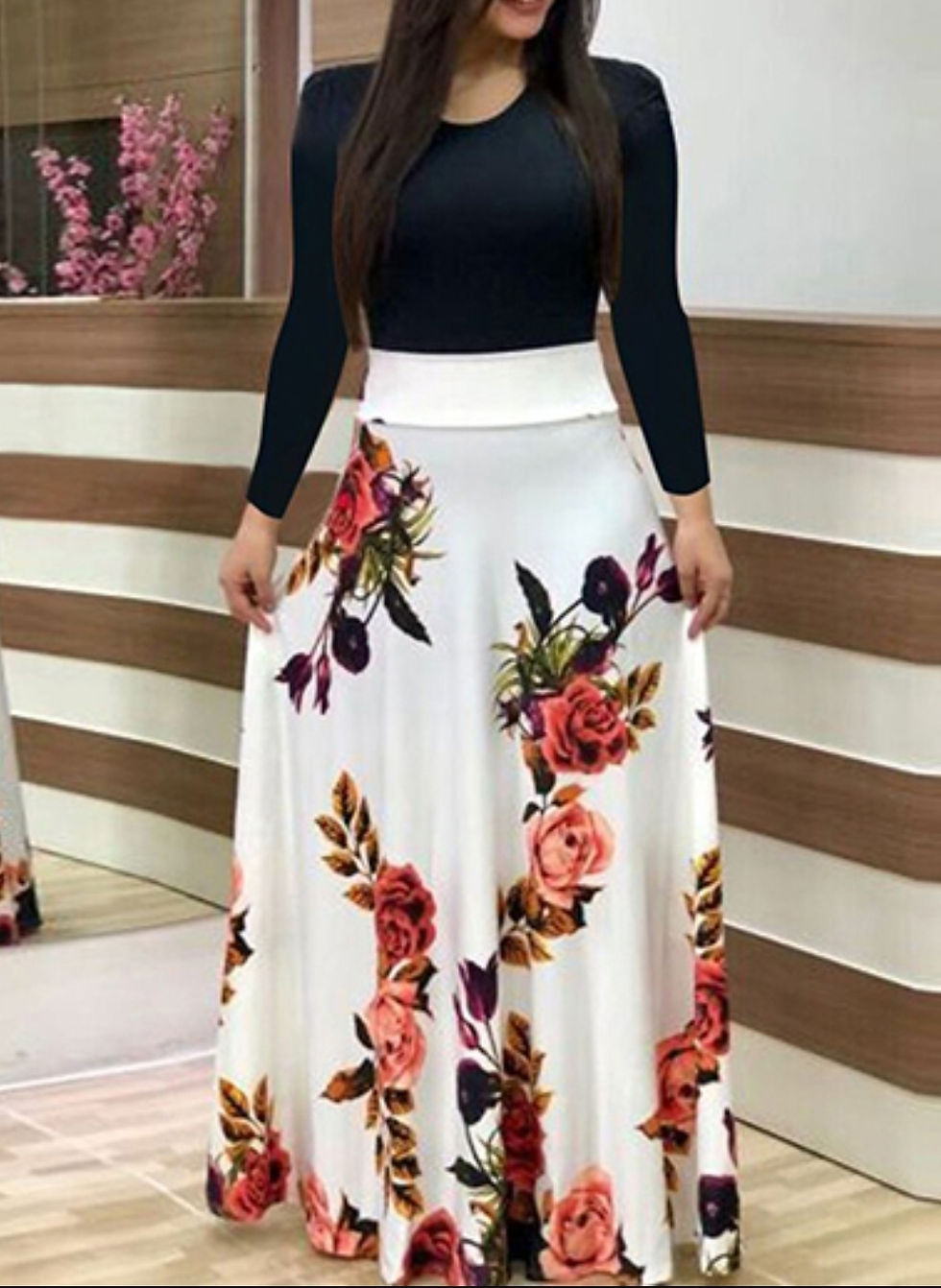 Thumbnail: Women's Two Tone Long Sleeve Maxi Dress