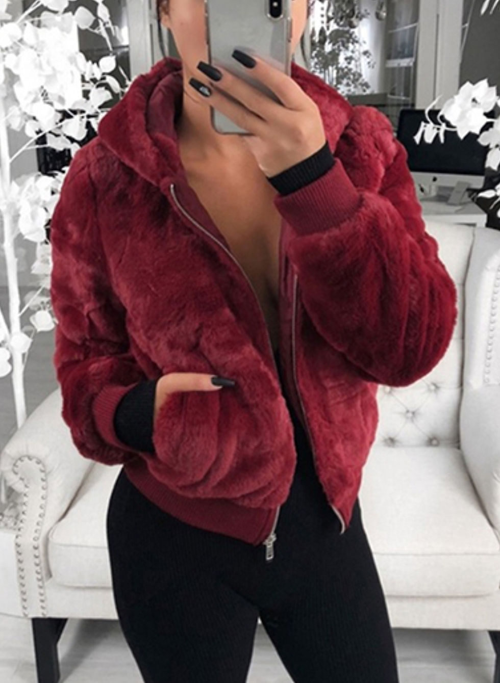 Thumbnail: Women's Faux Fur Hooded Bomber Jacket 