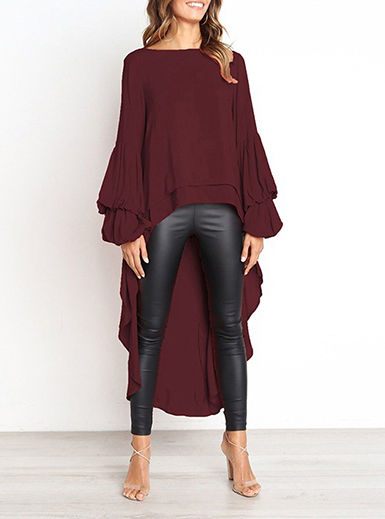 Thumbnail: Mullet Cut Puffy Ruffle Long Sleeve Dress