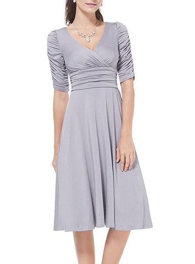 Thumbnail: Knee Length Fot & Flare V Neck Dress