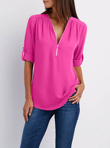 Thumbnail: Women's Zipped Front Quarter Sleeve Casual Blouse