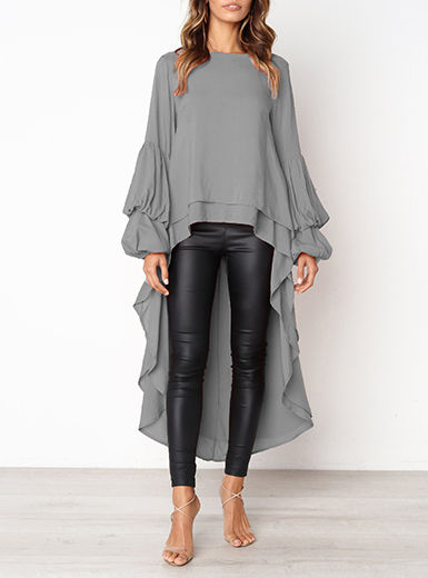 Thumbnail: Mullet Cut Puffy Ruffle Long Sleeve Dress