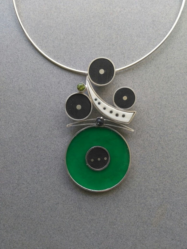 Pendant - Sterling Silver, Chrysoprase, Peridot, Ebony & Ivory