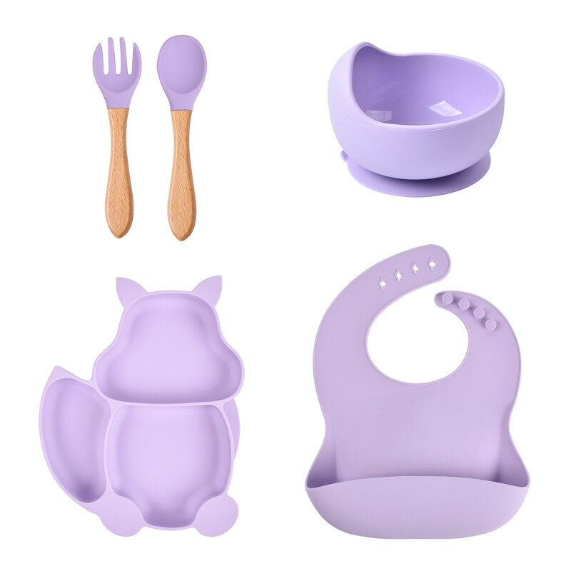 Thumbnail: Fox themed 5 Pcs Set - Bowl, Plate, Bib, Fork & Spoon