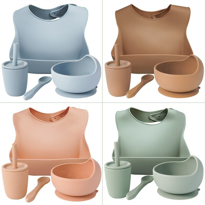 Thumbnail: Silicone 5 Pcs Set - Bowl, Bib, Sippy & Spoon