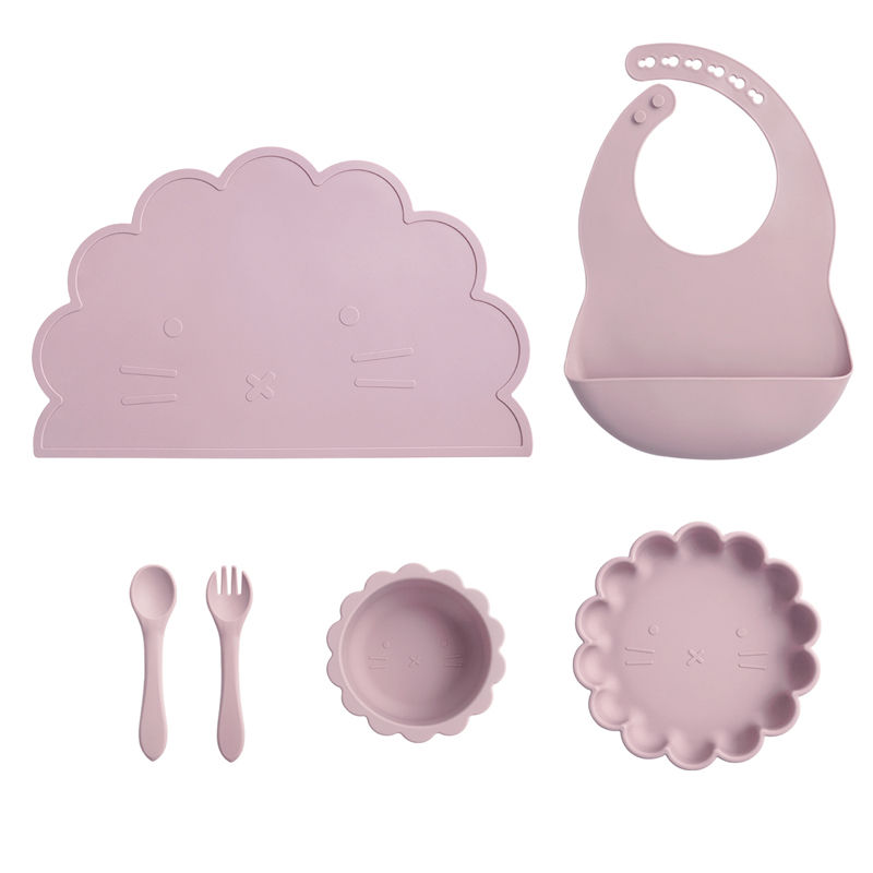 Thumbnail: Kitten 6pcs Silicone Feeding Set | Bib, Placemat, Plate, Bowl, Spoon and Fork