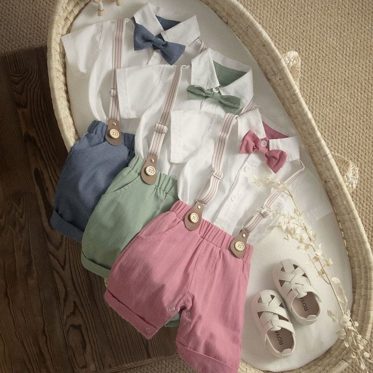 Thumbnail: Classic Blue Suspender Shorts & Romper | Suit Set