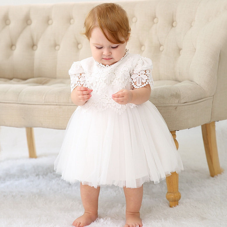 Thumbnail: Frostine | Baby Girl Christening Baptism Dress | White Lace