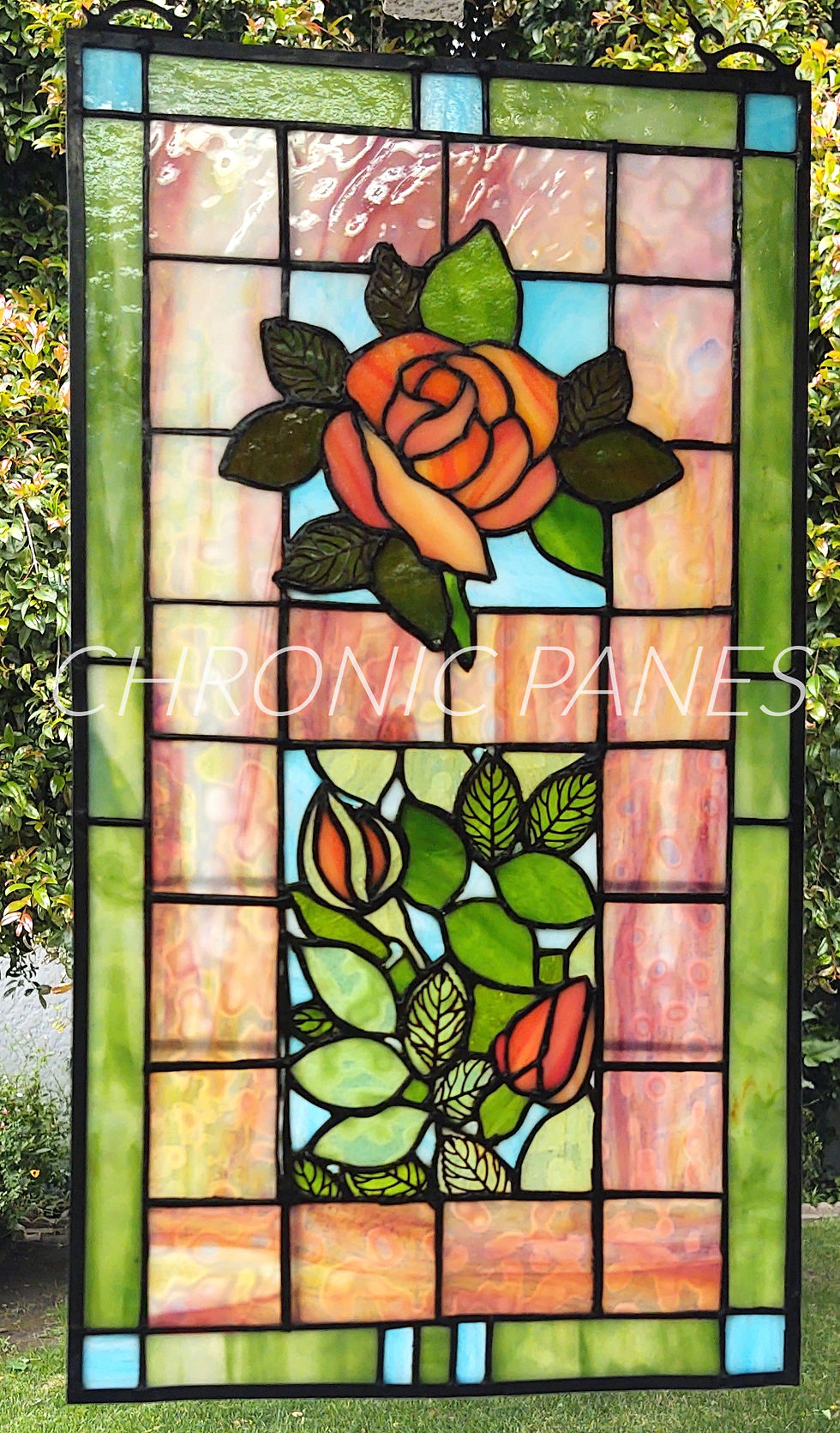 Strawberry Rose Stained Glass Window by Chronic Panes for The Majestic