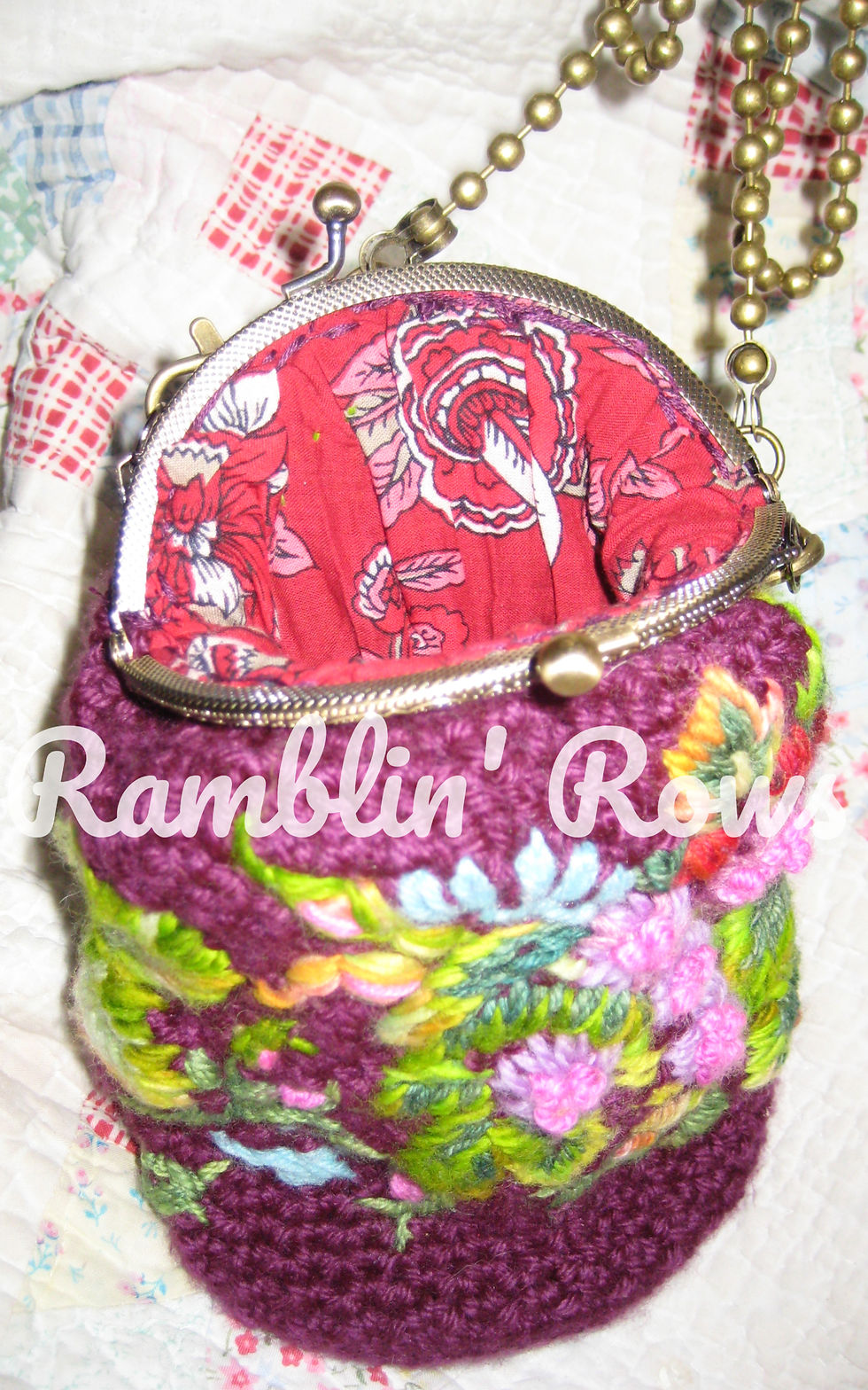 Thumbnail: Detail Embroidered and crocheted bag by Ramblin' Rows for The Majestic