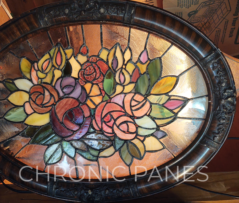 Thumbnail: Detail Shabby Rustic Garden Stained Glass Window by Chronic Panes for The Majestic