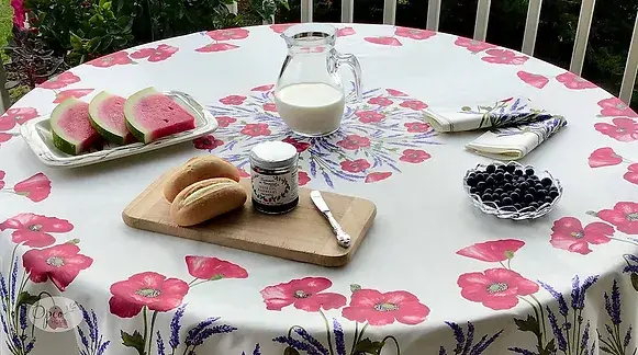 Ivory poppy outdoor french country acrylic coated cotton tablecloths