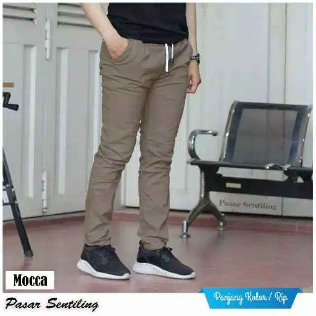 Thumbnail: PROMO CELANA Pria SLIMFIT Panjang chinos KERJA HARIAN HITAM MOCCA