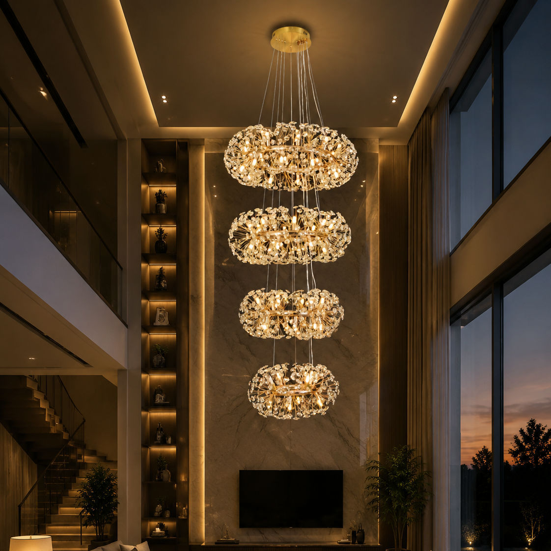 Multi-Tier Hanging Chandelier for Double-Height Foyers – DK15 8841