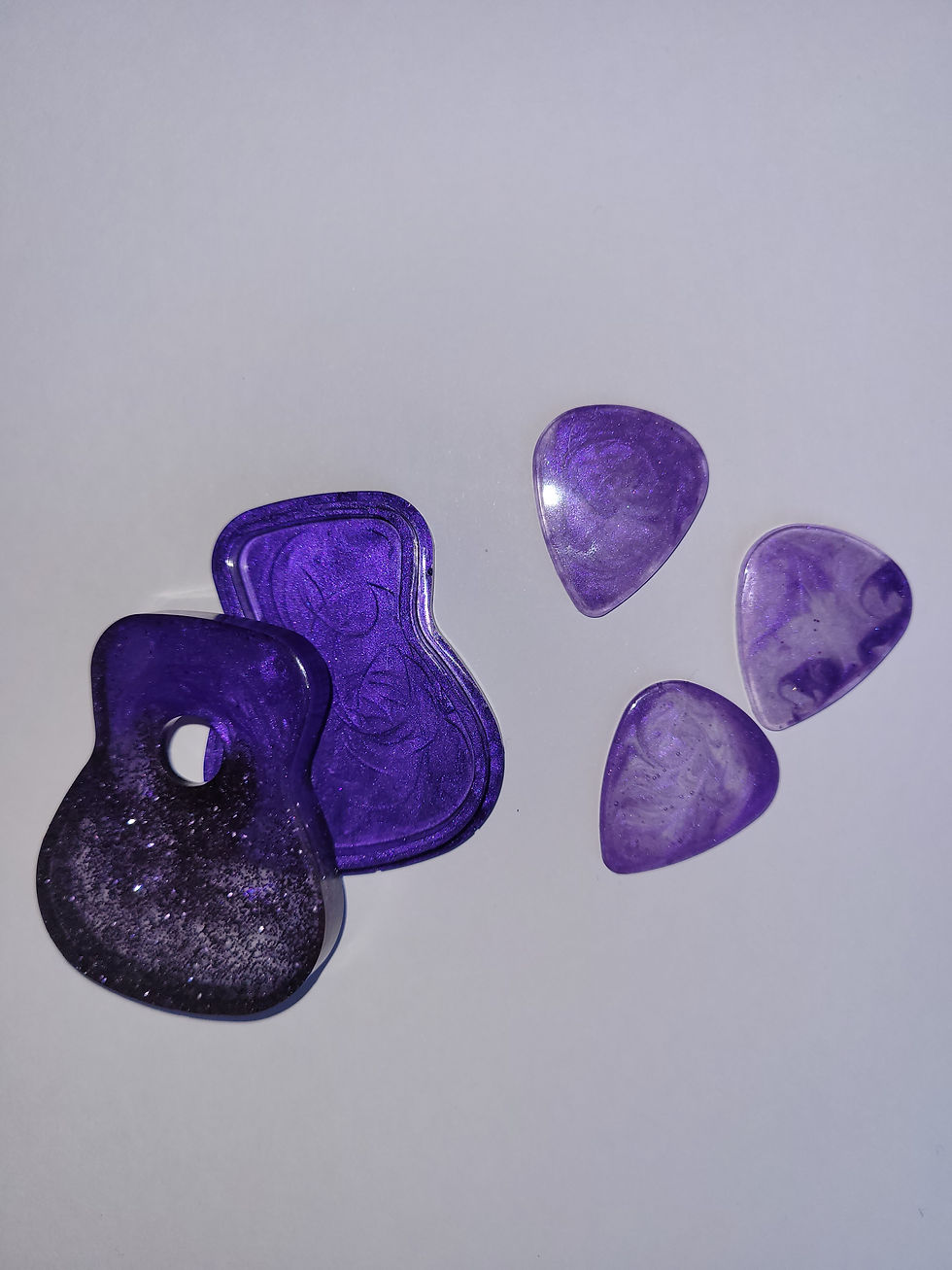 Thumbnail: 4pc set - Guitar shaped Container with 3 matching Guitar picks