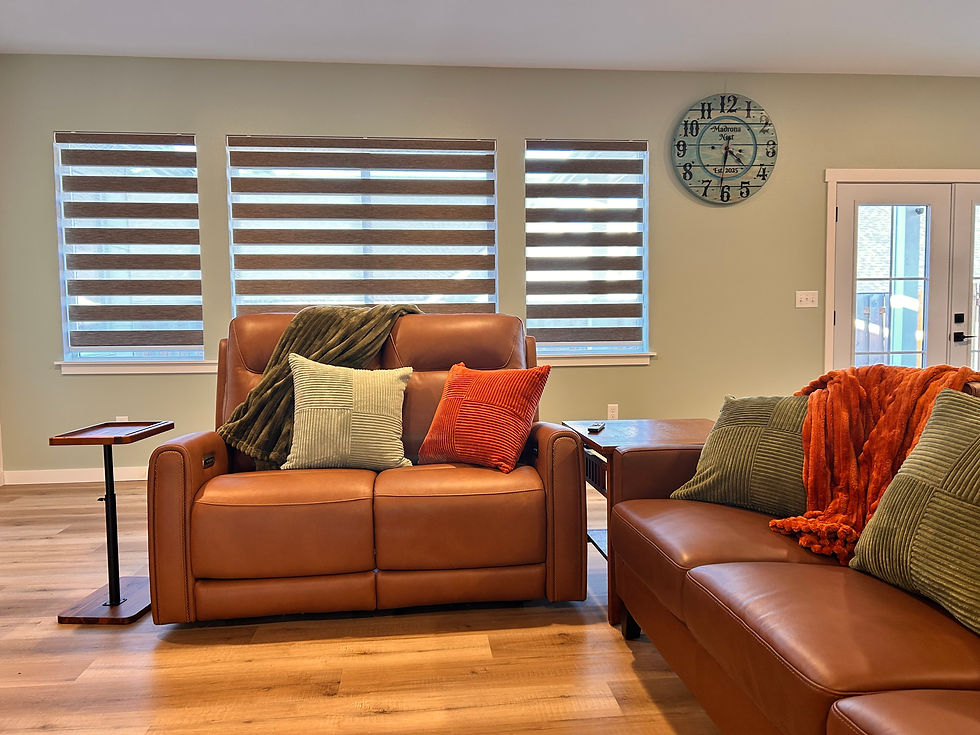 Comfortable shared living room at Madrona Nest