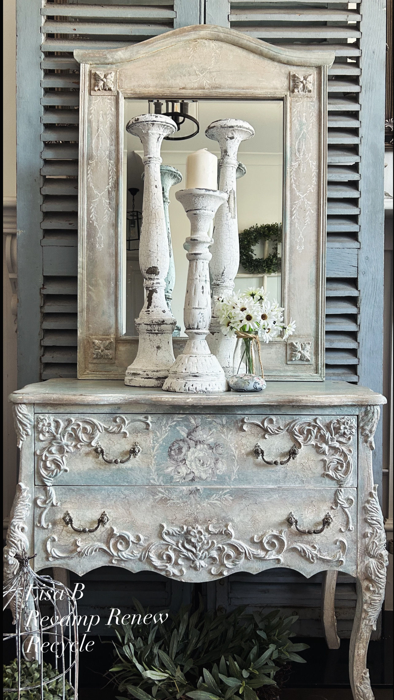 Vintage French Provincial Mirror & Cabinet Set