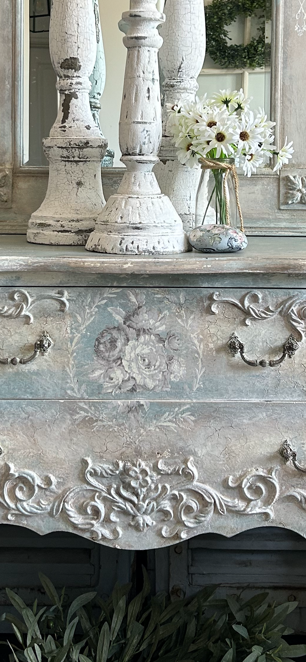 Thumbnail: Vintage French Provincial Mirror & Cabinet Set 