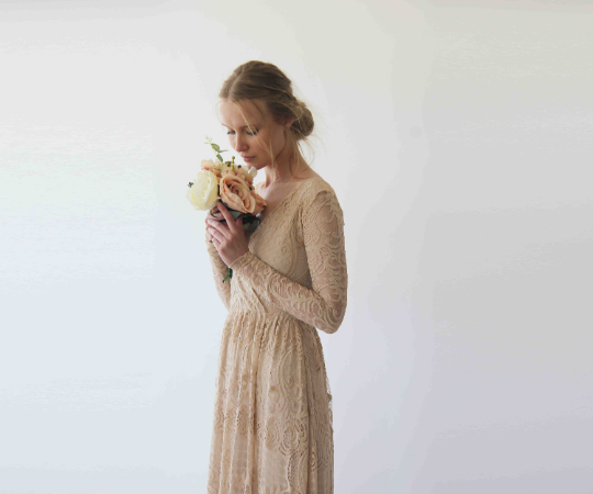 Thumbnail: Golden  Lace Bohemian Dress #1233