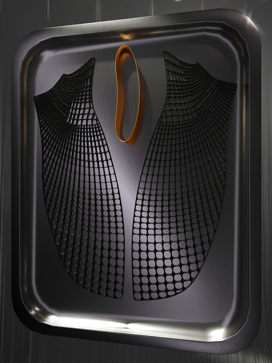 Render of 3D pritned panels on a silver metal plate
