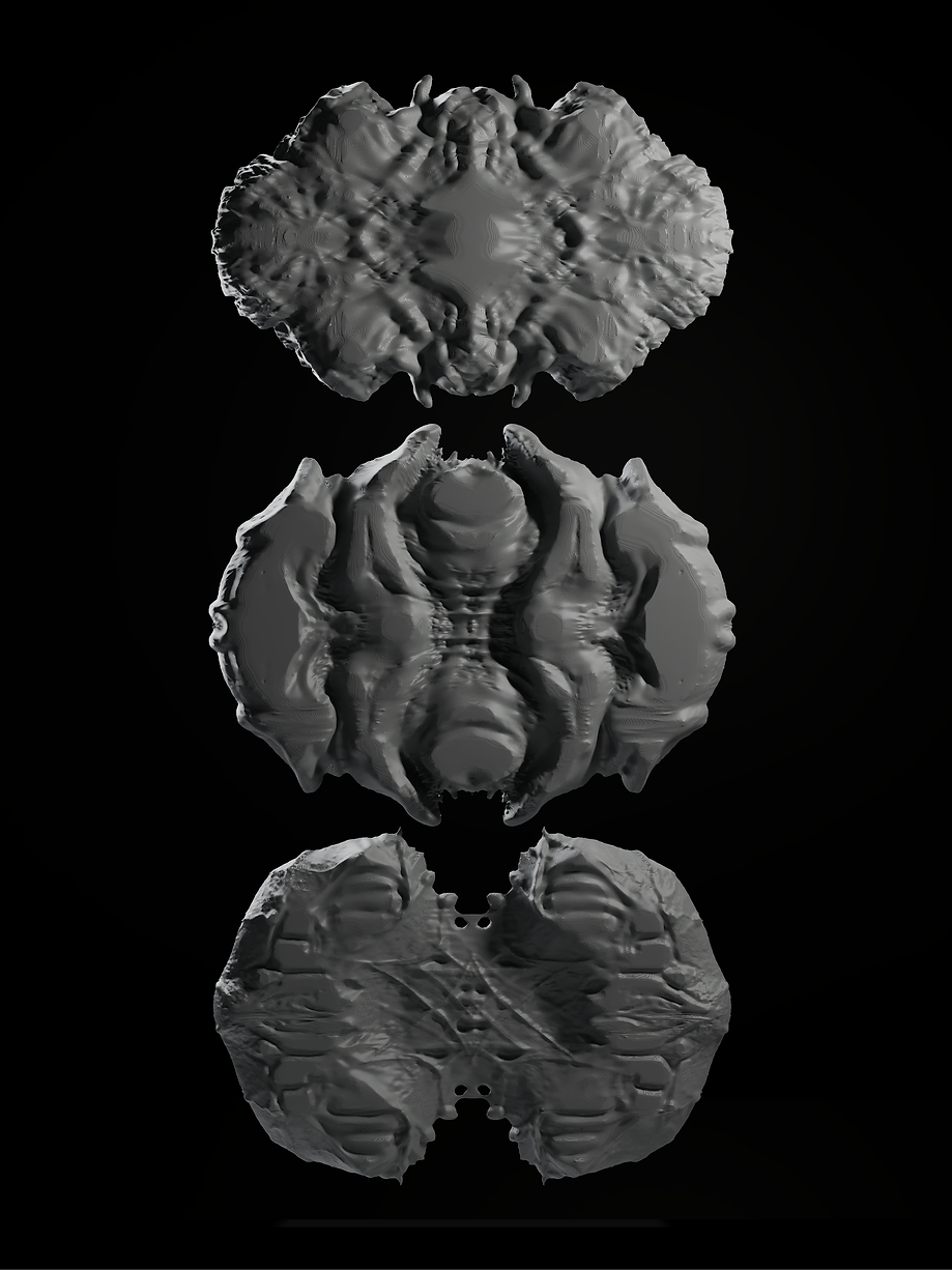 Render of a 3D printed bag with extreme sculpted surface texture