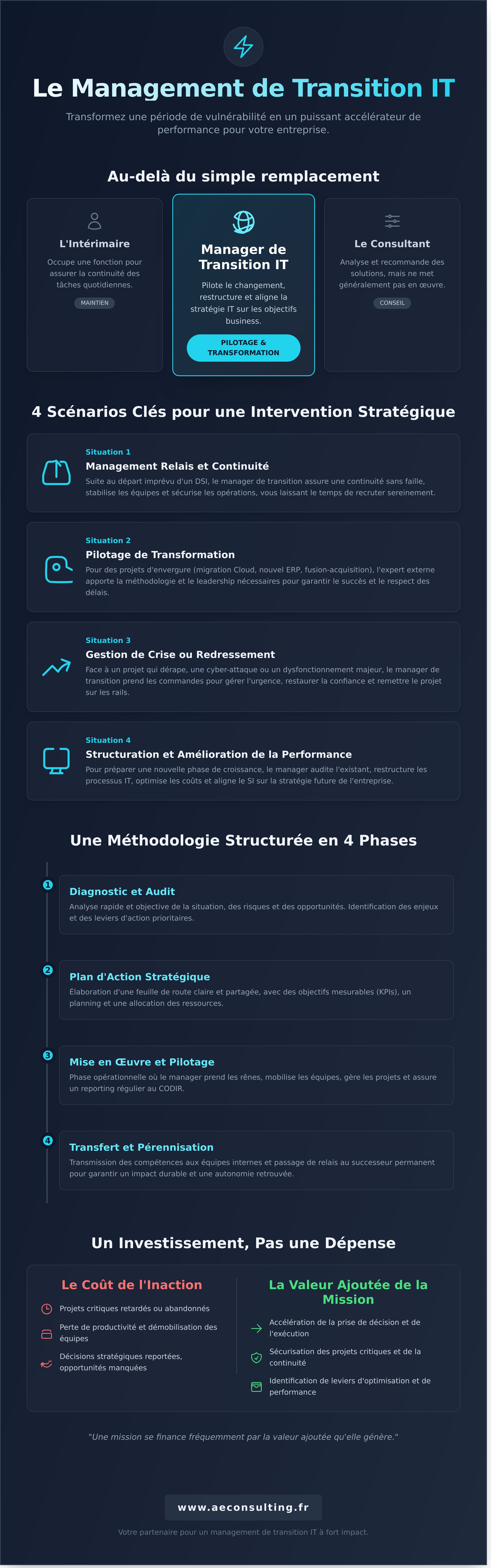 Mission de management de transition IT infographic - visual guide