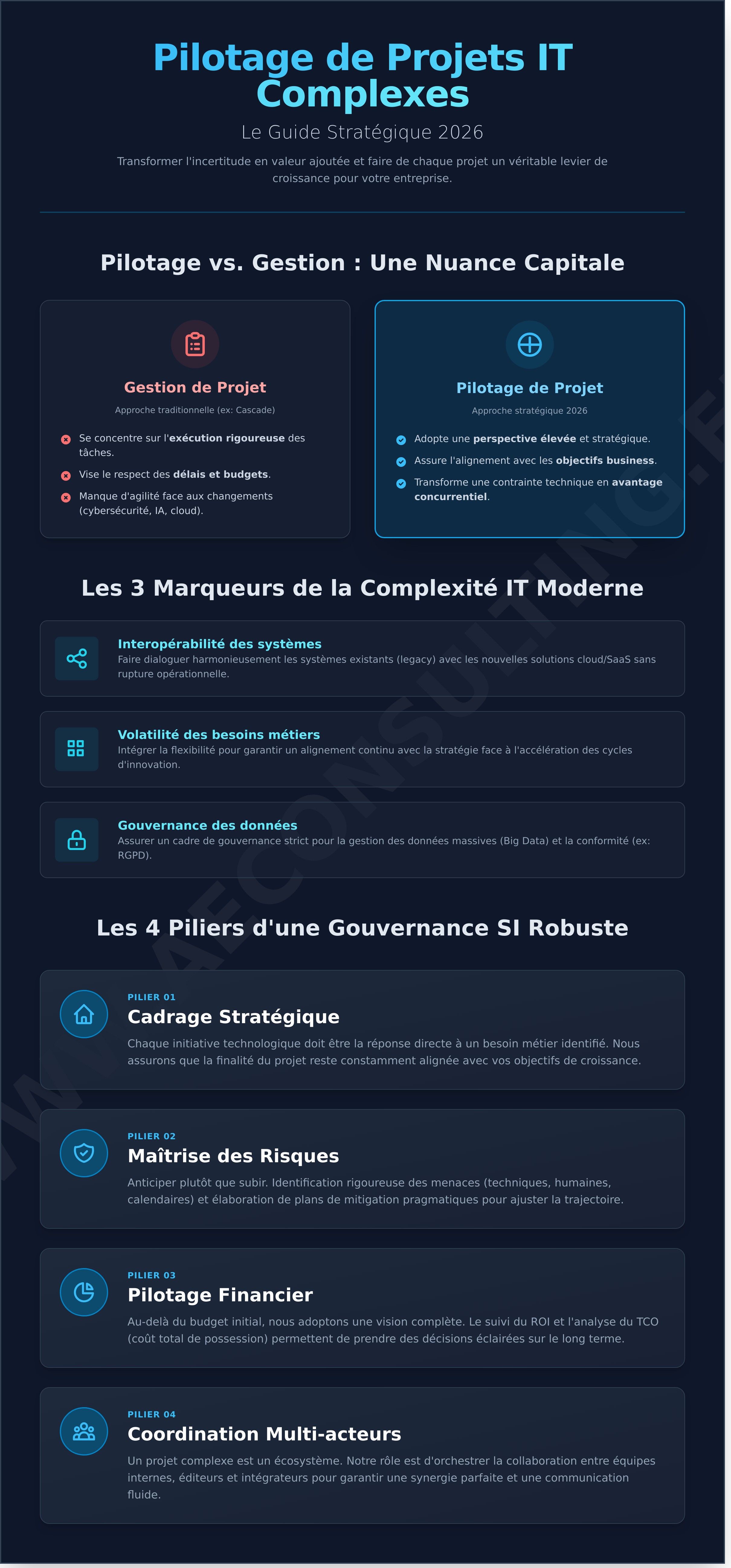 Pilotage de projets informatiques complexes infographic - visual guide