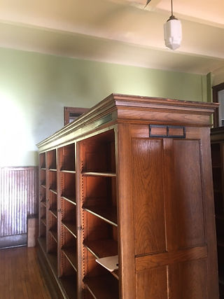In Braddock, Pittsburgh, photo of original bookcases from library dating back to 1889