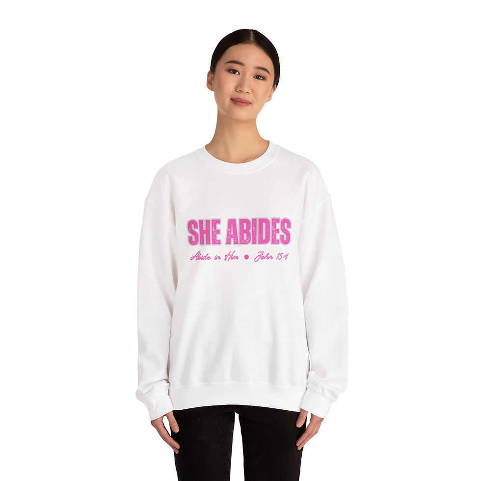Thumbnail: SHE ABIDES Crewneck Sweatshirt | Inspirational Christian Apparel, Cozy Gift 